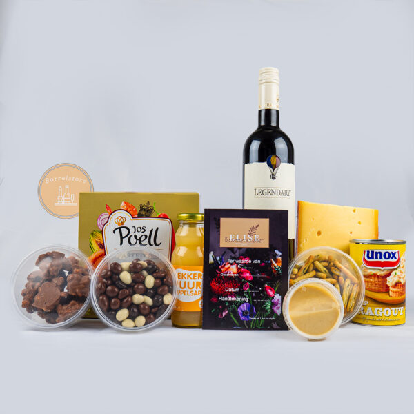 Borrelkerstpakket + Bloemen/decoratie €25,- EX.BTW